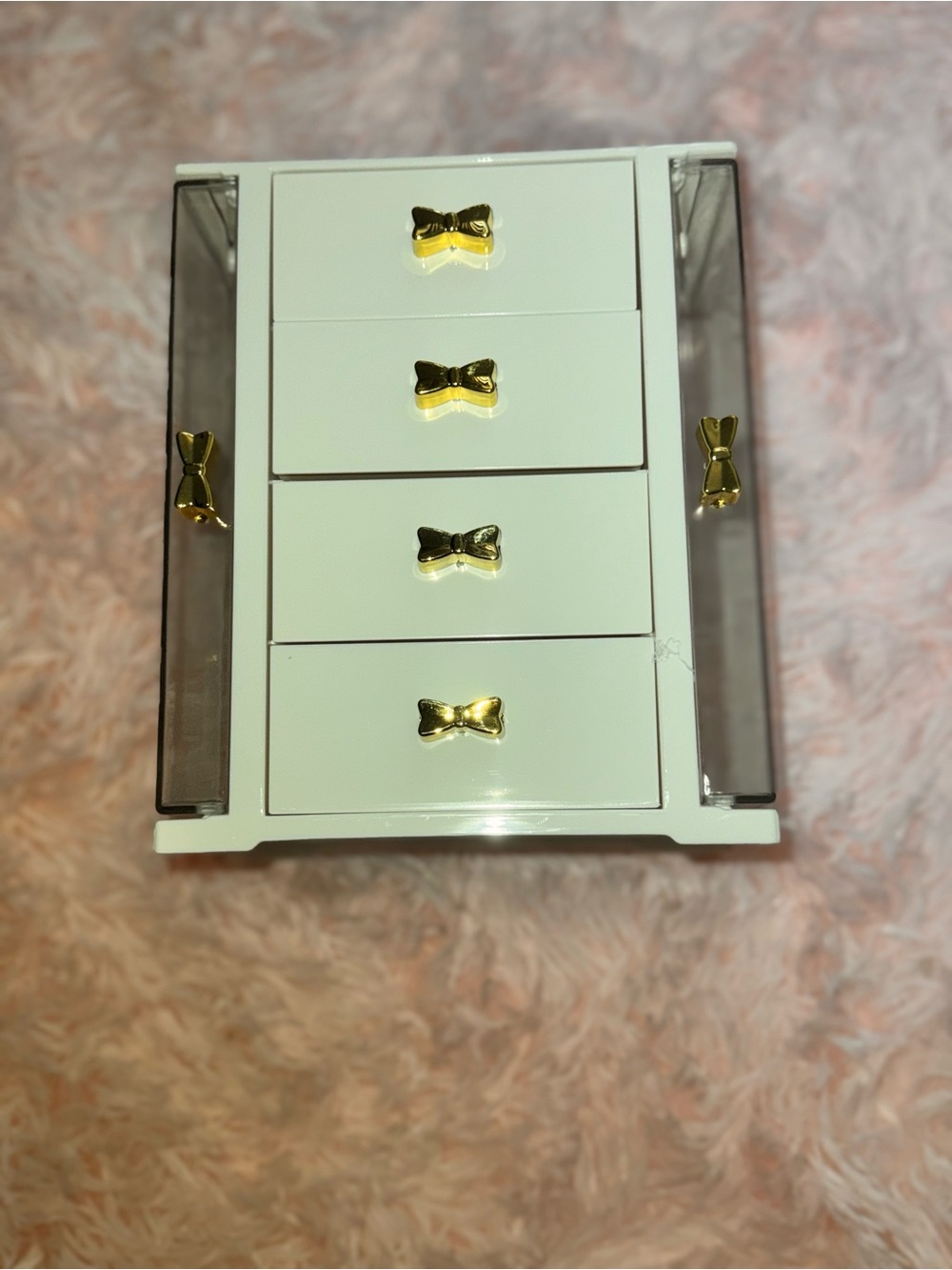 White Jewelry Chest with Gold Bow Pulls - Elegant Jewelry Organizer